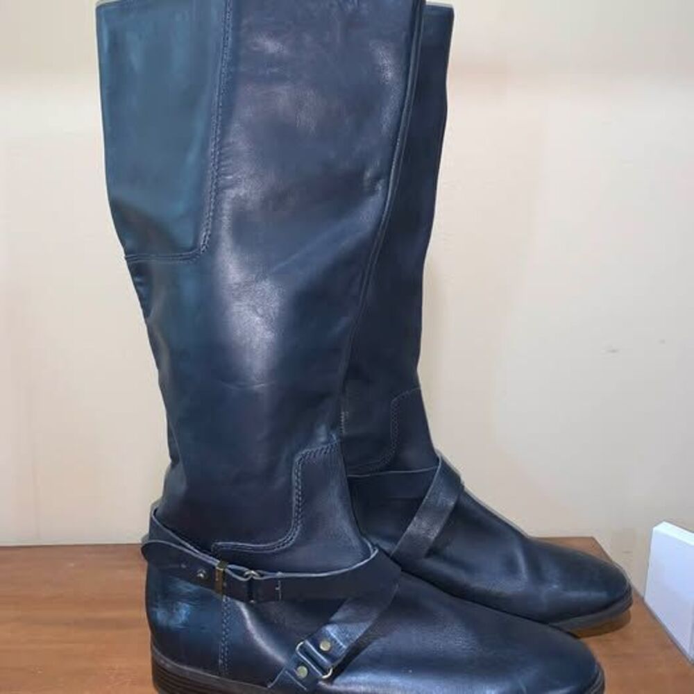 Navy Blue Leather Knee-High Boots 10.5